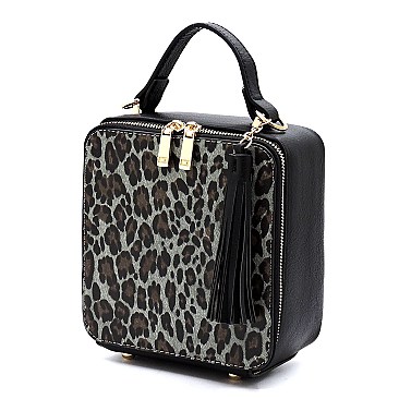 MEDIUM BOXY LEOPARD PRINT SATCHEL