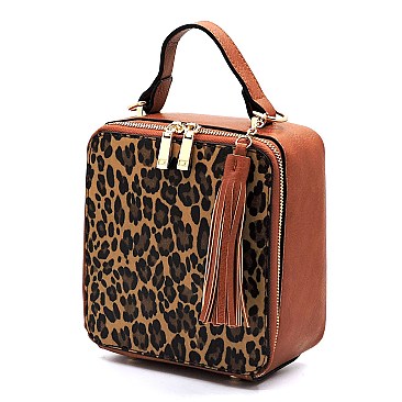 MEDIUM BOXY LEOPARD PRINT SATCHEL