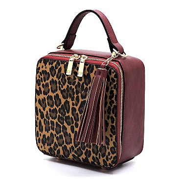 MEDIUM BOXY LEOPARD PRINT SATCHEL