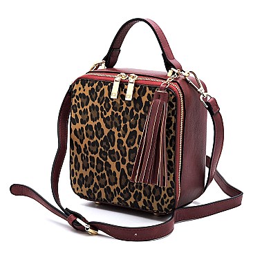 MEDIUM BOXY LEOPARD PRINT SATCHEL