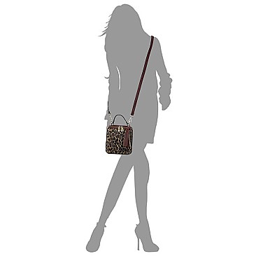 MEDIUM BOXY LEOPARD PRINT SATCHEL