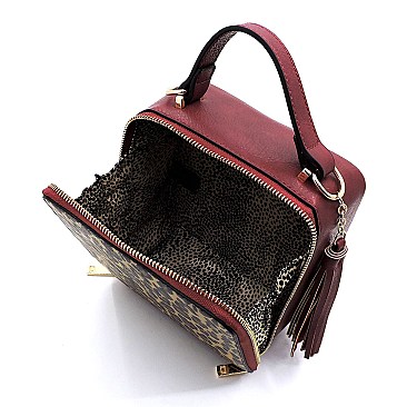 MEDIUM BOXY LEOPARD PRINT SATCHEL