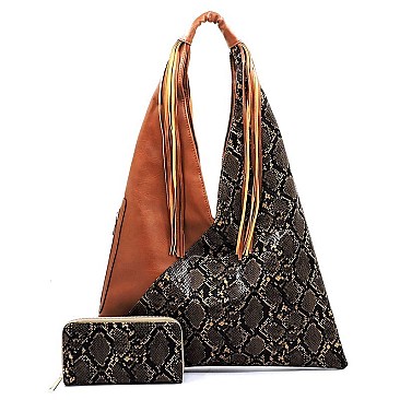 Python Snake Skin Fringe Colorblock 2-in-1 Shoulder Bag Hobo