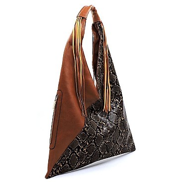 Python Snake Skin Fringe Colorblock 2-in-1 Shoulder Bag Hobo