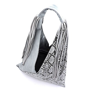 Python Snake Skin Fringe Colorblock 2-in-1 Shoulder Bag Hobo