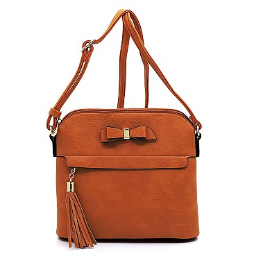 Bow Tassel Zipper Crossbody Bag