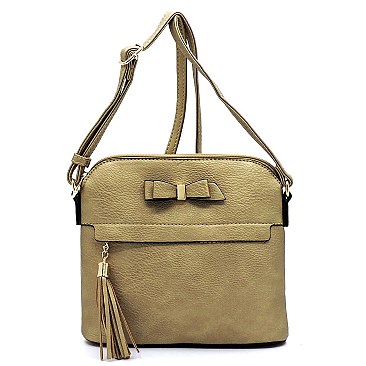 Bow Tassel Zipper Crossbody Bag