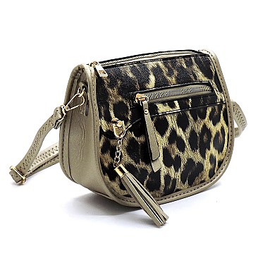 Leopard Print Tassel Accent Cross Body Messenger