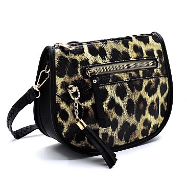 Leopard Print Tassel Accent Cross Body Messenger
