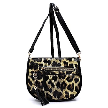 Leopard Print Tassel Accent Cross Body Messenger