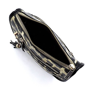 Leopard Print Tassel Accent Cross Body Messenger