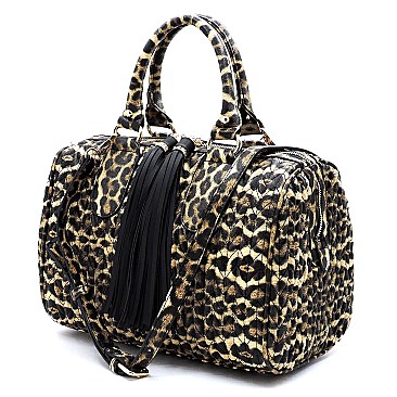Leopard Chevron Quilted & Tassel Zipper Boston Bag