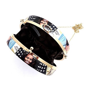 Michelle Obama Metal Frame Cross Body Clutch
