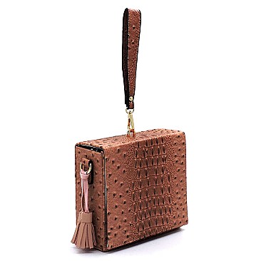 Ostrich Croc Boxy Wristlet Clutch Crossbody Bag