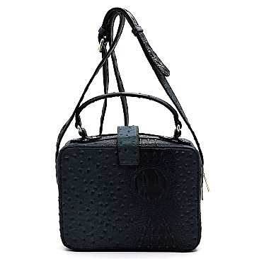 Ostrich Croc Twist Lock Boxy Crossbody Bag Satchel