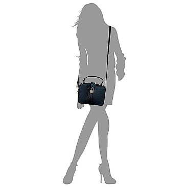 Ostrich Croc Twist Lock Boxy Crossbody Bag Satchel