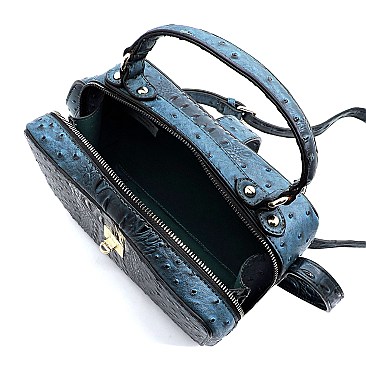 Ostrich Croc Twist Lock Boxy Crossbody Bag Satchel
