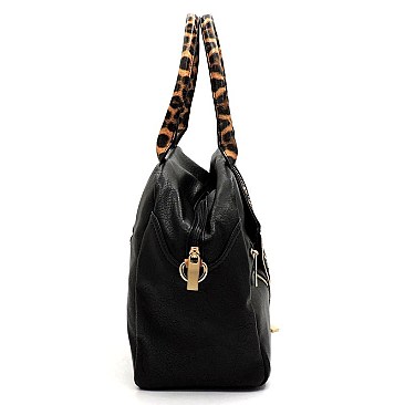 Studded Motorcycle Jacket Leopard Trim 2-in-1 Boston Bag
