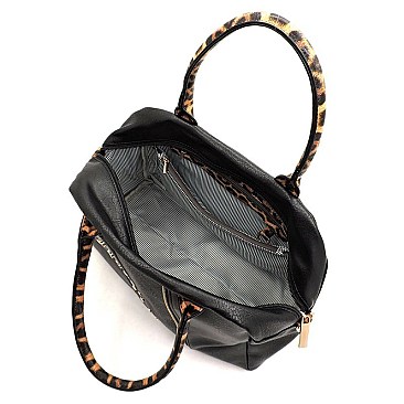 Studded Motorcycle Jacket Leopard Trim 2-in-1 Boston Bag
