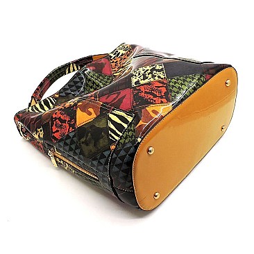 Glossy Animal Patchwork Printed 2-in-1 Shoulder Bag