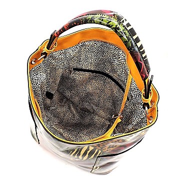 Glossy Animal Patchwork Printed 2-in-1 Shoulder Bag