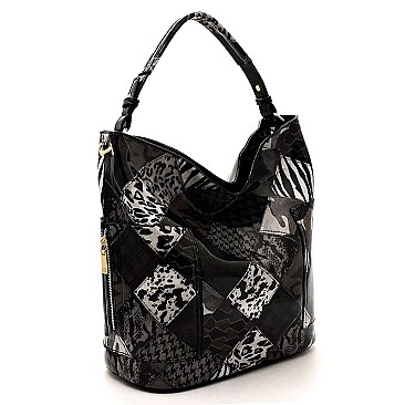 Glossy Animal Patchwork Printed 2-in-1 Shoulder Bag
