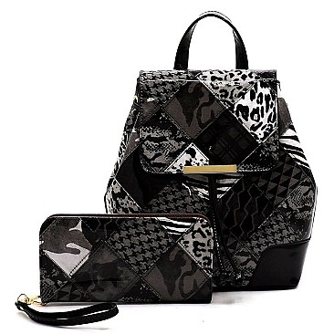 Glossy Animal Patchwork Printed 2-in-1 Drawstring Backpack