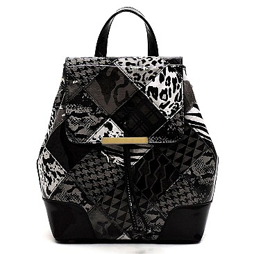 Glossy Animal Patchwork Printed 2-in-1 Drawstring Backpack