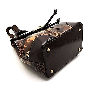 Glossy Animal Patchwork Printed 2-in-1 Drawstring Backpack