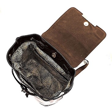 Glossy Animal Patchwork Printed 2-in-1 Drawstring Backpack
