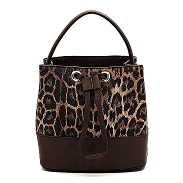 Drawstring Medium Leopard Print Satchel Shoulder Bag