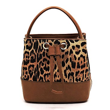 Drawstring Medium Leopard Print Satchel Shoulder Bag