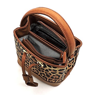 Drawstring Medium Leopard Print Satchel Shoulder Bag