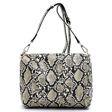 2 in 1Snake Skin Side Zipper Pocket Accent Hobo