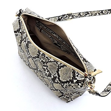 2 in 1Snake Skin Side Zipper Pocket Accent Hobo