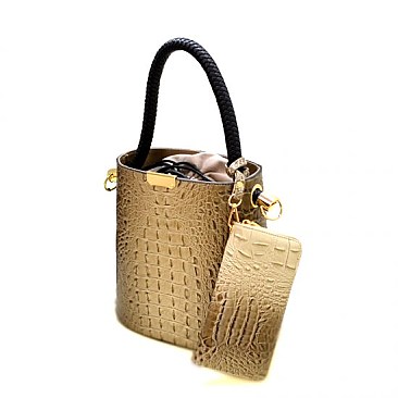2 in 1 Alligator Skin Satchel & Wallet Set