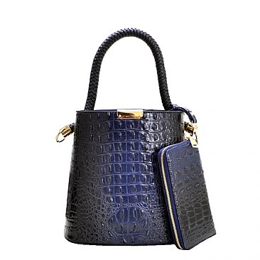 2 in 1 Alligator Skin Satchel & Wallet Set