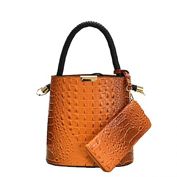 2 in 1 Alligator Skin Satchel & Wallet Set