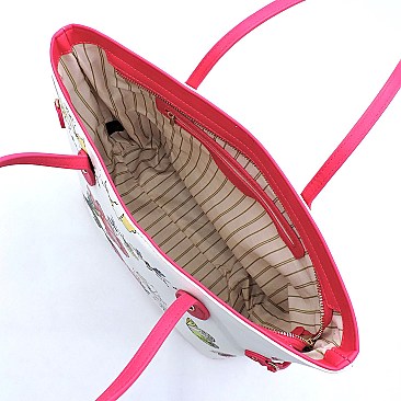 Flower Butterfly Print Shopper Tote Wallet SET