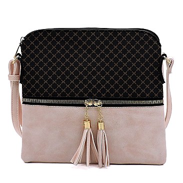 Monogram Print Tassel Accent Cross Body