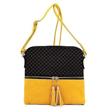 Monogram Print Tassel Accent Cross Body