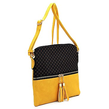 Monogram Print Tassel Accent Cross Body