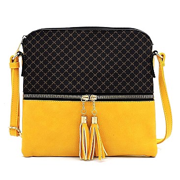 Monogram Print Tassel Accent Cross Body