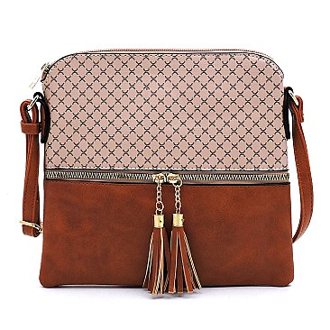 Monogram Print Tassel Accent Cross Body