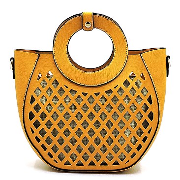 Medium 2 in 1 Cut-Out Mixed-Material Round Handle Satchel