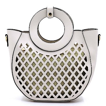 Medium 2 in 1 Cut-Out Mixed-Material Round Handle Satchel