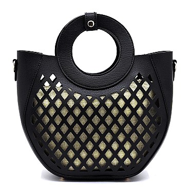 Medium 2 in 1 Cut-Out Mixed-Material Round Handle Satchel