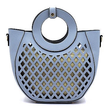 Medium 2 in 1 Cut-Out Mixed-Material Round Handle Satchel