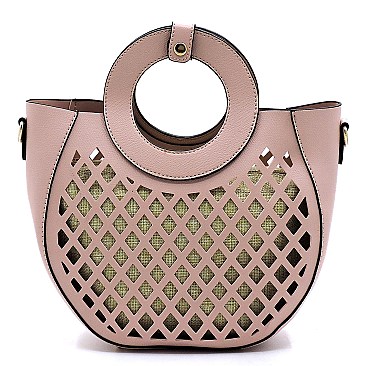 Medium 2 in 1 Cut-Out Mixed-Material Round Handle Satchel