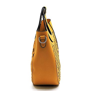 Medium 2 in 1 Cut-Out Mixed-Material Round Handle Satchel